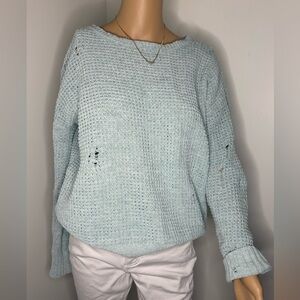 American Eagle Outfitters Light Blue Oversized Distressed Sweater